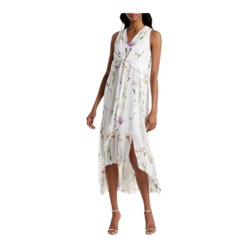 ALLSAINTS FLORAL CAPRI KIKYO DRESS IN WHITE